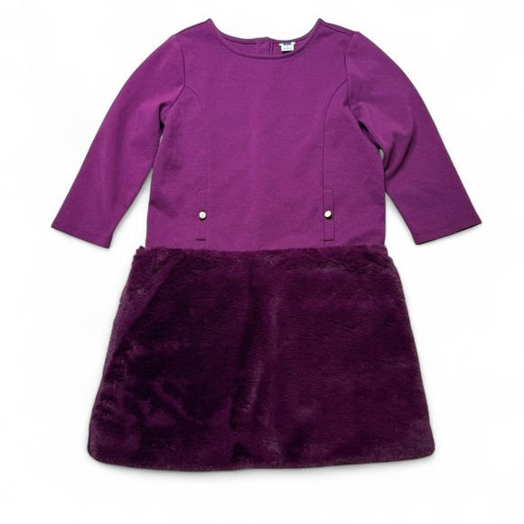 Janie and Jack Girl’s Faux Fur Trim Pointe Dress – Size 7 (Purple Plum) - Picture 1 of 6